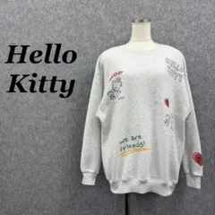 Hello Kitty 総柄裏起毛スウェット L グレー サンリオ 刺繍