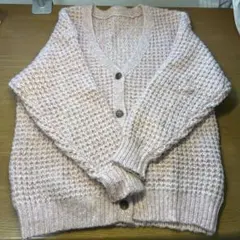 ピンク ニットカーディガン Vネック ボタン付き