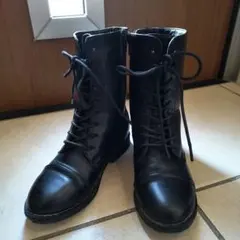ブラックレザー ミドル丈　ブーツ　袴ブーツ　21cm