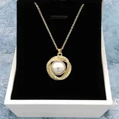 080N【オシャレ】パール CZ ネックレス K18コート ゴールド 大人気