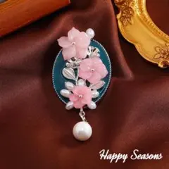 NN 韓国風 梅 パール ブローチ ピンク 小ぶり 母の日 ヴィンテージ風