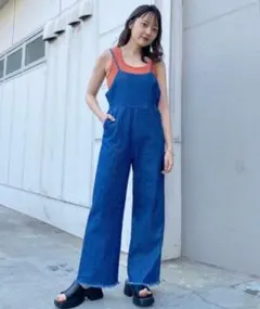 値下げ　完売品　カスタネ　バックリボンサロペット　デニムフリンジ