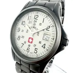 【新品電池】SWISS MILITARY デイトレンズ ブラック 腕時計