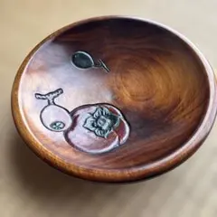 希少・未使用】岡山伝統工芸 烏城彫（うじょうぼり）丸盆 天然木 漆器
