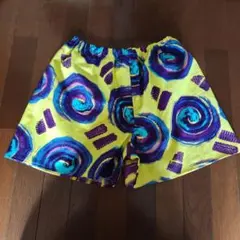 黄色紫渦巻き模様男女兼用前後無し両面デザインショートパンツペチコートパンツ