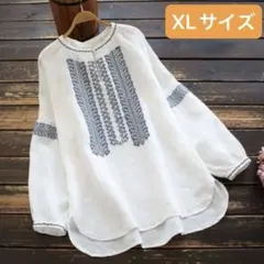 刺繍レディーストップス ナチュラル コットンリネン ❗️