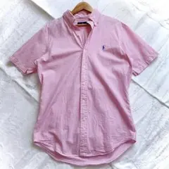 ラルフローレン 半袖シャツ シアサッカー ポニー刺繍 BD ピンク 白 M相当