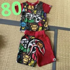 BAPEKIDSカラフルキャラクターTシャツ＆ショートパンツセット80cm正規品 BAPE KIDSカラフルキャラクター柄Tシャツ・ショートパンツセット80正規