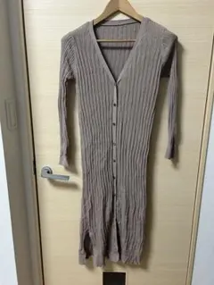 ROPE PICNICリブ編みベージュロングカーディガン