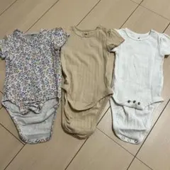 ベビー肌着 3点セット 花柄 ベージュ ホワイト　h&m