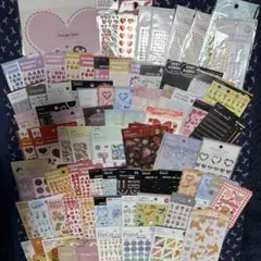 シール 大量 80枚 まとめ売り デコ ぷくぷく ストーン フラワー イニシャル