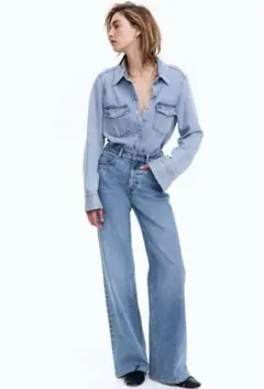 H&M ワイドハイデニム 34
