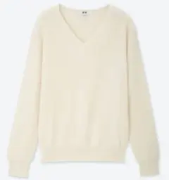 【UNIQLO】アイボリー Vネック 長袖ニット