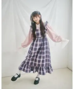 クティールとレトロ SET着用可 ２WAYベロアリボンチェックジャンパースカート