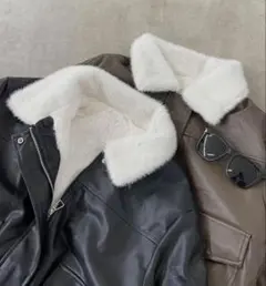 non-hedgeファー襟付きレザージャケット ブラウン