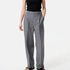 UNIQLO ユニクロ L 股下71 グレー タックワイドパンツ スラックス