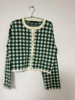 wclosetチェッククロップドカーディガン