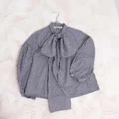 48 ストライプ バルーンスリーブ　シャツ　ZARA USAxs