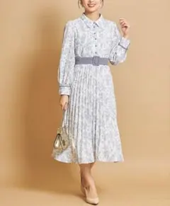 tocco closetトワルドジュイ柄シャツプリーツ切り替え配色ワンピース