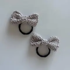 茶色 リボン ヘアゴム 2個 セット キッズ ベビー ハンドメイド かぎ編み