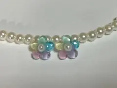 ハンドメイドレジンピアス　花型　パステル　カラフル　No.6