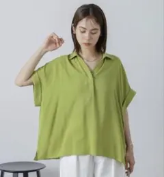 ナノユニバース　スキッパーシャツ　ライムグリーンのサムネイル