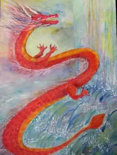 風水幸運開運画＊子宝♡円満宝来図 夫婦龍赤富士 子宝愛情運 全体運 金