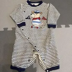 キルト　ストライプ柄犬刺繍ロンパース70