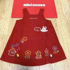 日本製　Miki House うさこちゃんのお絵描き刺繍ワンピース　90 赤