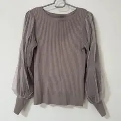リブ編みニット パフスリーブ トップスのサムネイル