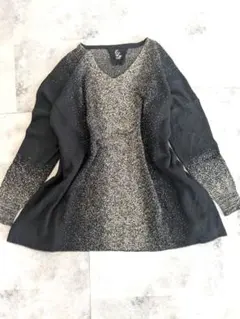 OSMOSIS系 グラデーション ラメ ニットチュニック Vネック フレア 黒