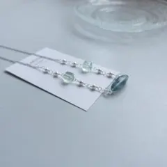 マリン風　フローライト　水晶　シェルパール　ネックレス　マグネットタイプ