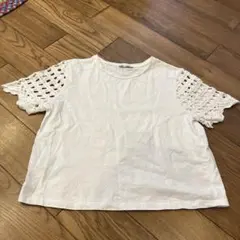 ZARA ホワイト Tシャツ 袖レース Mサイズのサムネイル