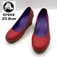 極美品✨ crocs ウエッジソール ラウンドトゥ 【23.0】 厚底 赤 紫のサムネイル