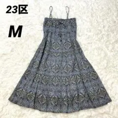 23区 キャミソールワンピース 総柄 リボン 肩紐 ブルー系 38 Mのサムネイル