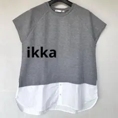 ikka グレー/ホワイト ラグランスリーブ 半袖　Tシャツ　チュニックのサムネイル