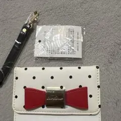 ドット柄 パスケース 定期入れ リボン付き