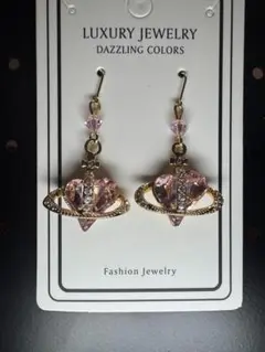 ピンクハート型クリスタルピアス