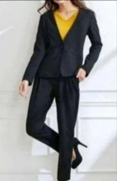 L レディース ストレッチスーツ 裏起毛 2点セット 上下 黒 セットアップ
