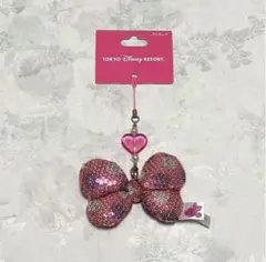 ディズニー　ミニー　水玉　スパンコールリボン　ストラップ　ハート　ビーズ　廃盤品