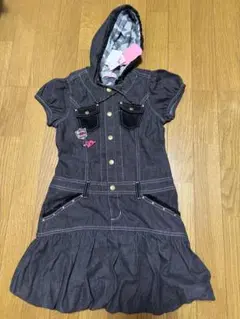 mezzopianoメゾピアノ★迷彩柄フード付デニムワンピース135★タグ付新品
