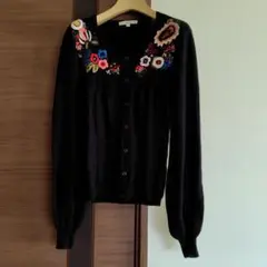 nanette lepore　ナネット・レポー　 黒　刺繍カーディガン S