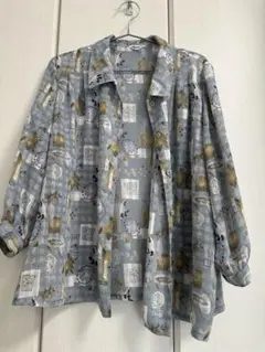 レトロ 古着風 総柄シャツ 七分袖 ゆるだぼ 羽織り