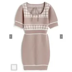 GRL グレイル ギンガムチェック柄配色ラインニットミニワンピース ピンク