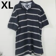 TOMMY HILFIGER ネイビー ストライプ ポロシャツ XL ゆるたぼ