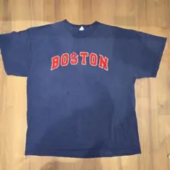 訳あり 古着 デルタ XL BOSTON カレッジ Tシャツ 紺 ボロ ネイビーのサムネイル