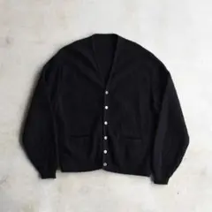 60s モヘアカーディガン ロングヘアー ポケット付き黒 L ヴィンテージ