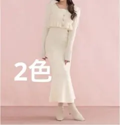 Ribbon peplum ensemble knit onepiece