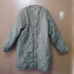深緑 キルティング ロングコート レディースLサイズ