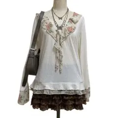 レイヤード風 花柄 ロンT フリル 森ガール フェアリーグランジ 00s Y2K